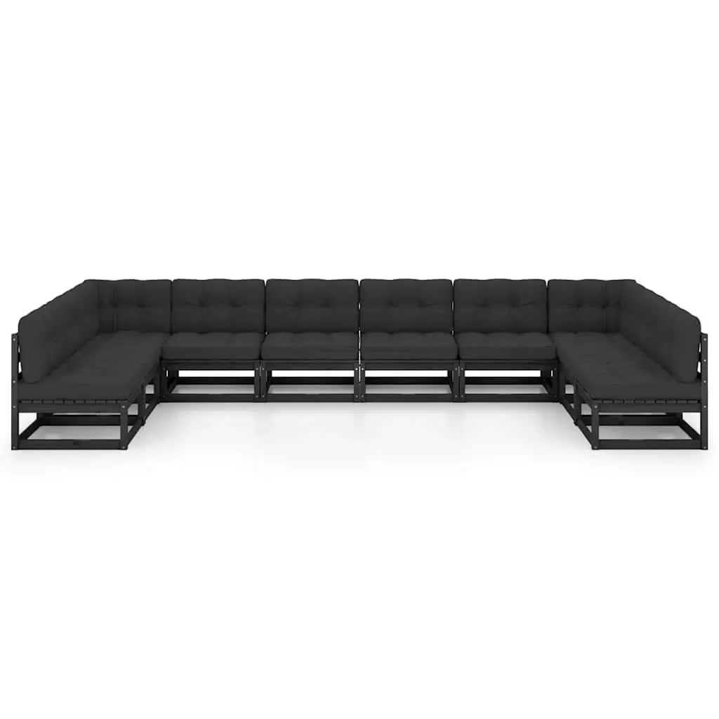 Garden Lounge Set Black 10 Piece Outdoor Furniture Solid Pinewood Sofa with Cushions