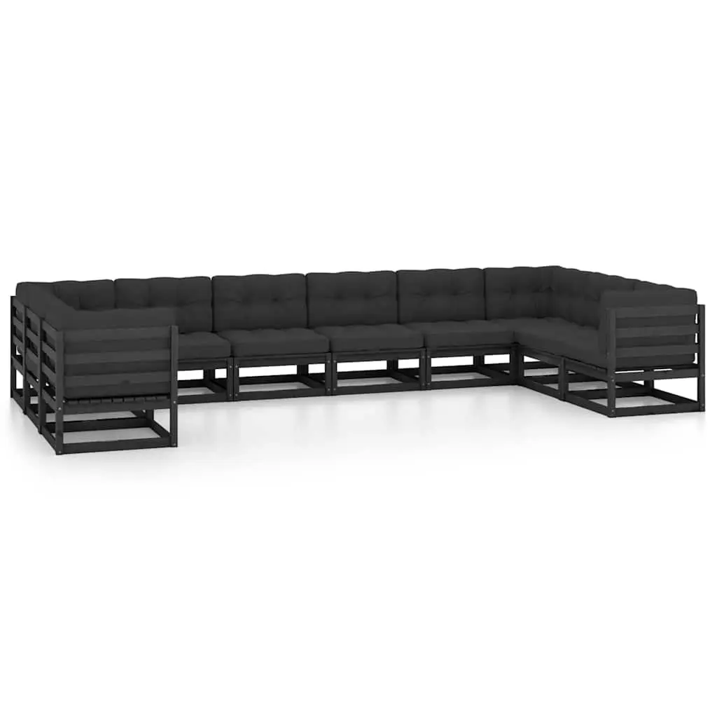 Garden Lounge Set 10 Piece Outdoor Furniture with Cushions Black Solid Wood