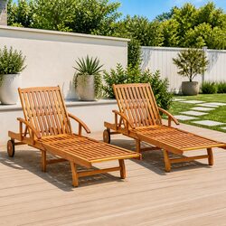 2 pcs Sun Loungers Made of Solid Acacia Wood