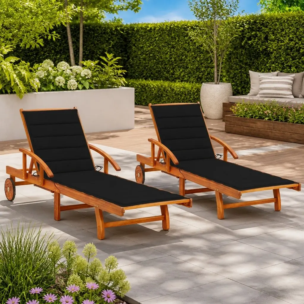 Sun Loungers 2 pcs with Cushions Solid Wood Outdoor Garden Patio Daybed Recliner