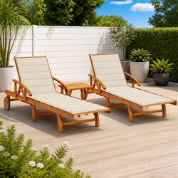 Compact Sun Lounger Set with Cushions and Wheels