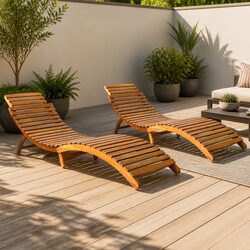 Compact 2-Piece Sun Lounger Set Made from Acacia Wood