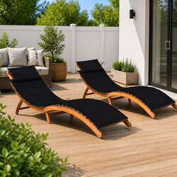 Premium Acacia Wood Sun Lounger Set of 2 with Cushions