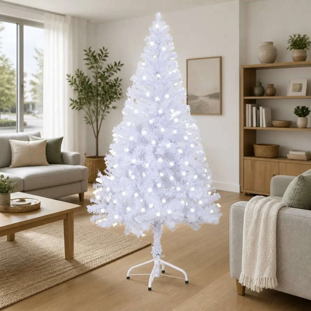 Artificial Christmas Tree White 120cm Pre-lit LED 230 Branches Indoor Holiday Decor