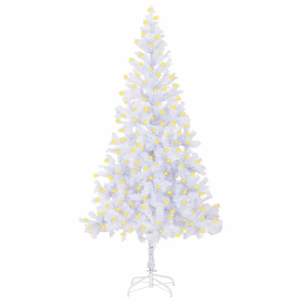 Artificial Christmas Tree White 210cm Pre-lit with LED Lights 910 Branch Tips Indoor Holiday Decoration