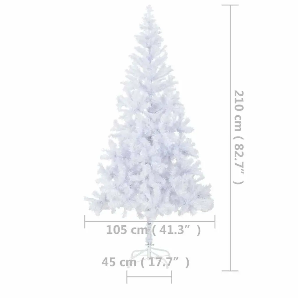 Artificial Christmas Tree White 210cm Pre-lit with LED Lights 910 Branch Tips Indoor Holiday Decoration