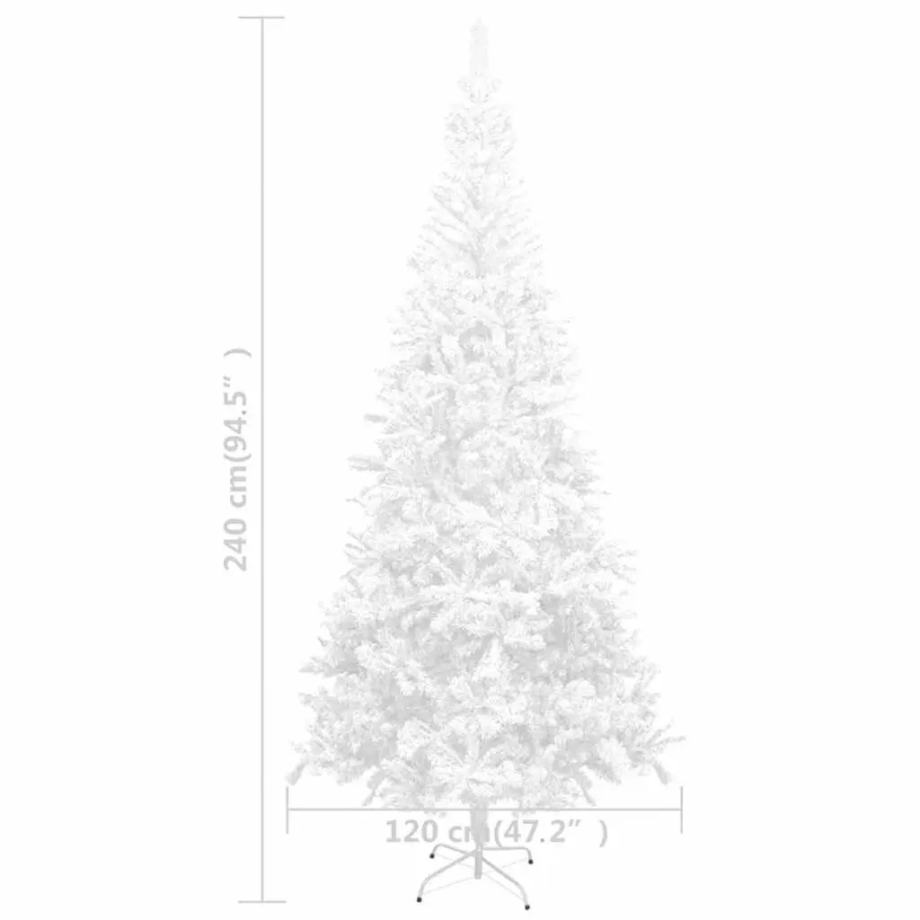 Artificial Christmas Tree White 240cm Pre-lit with 1300 Branch Tips for Holiday Decor