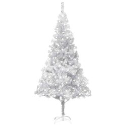 Artificial Pre-lit Christmas Tree Silver 240cm with Stand LED Lights Holiday
