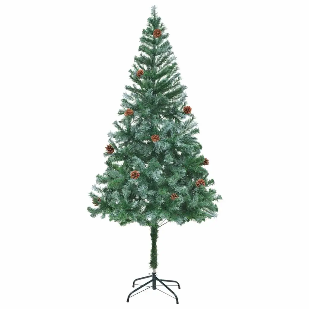 Artificial Christmas Tree Green 180cm Pre-lit with LED Lights White Branches and Pine Cones