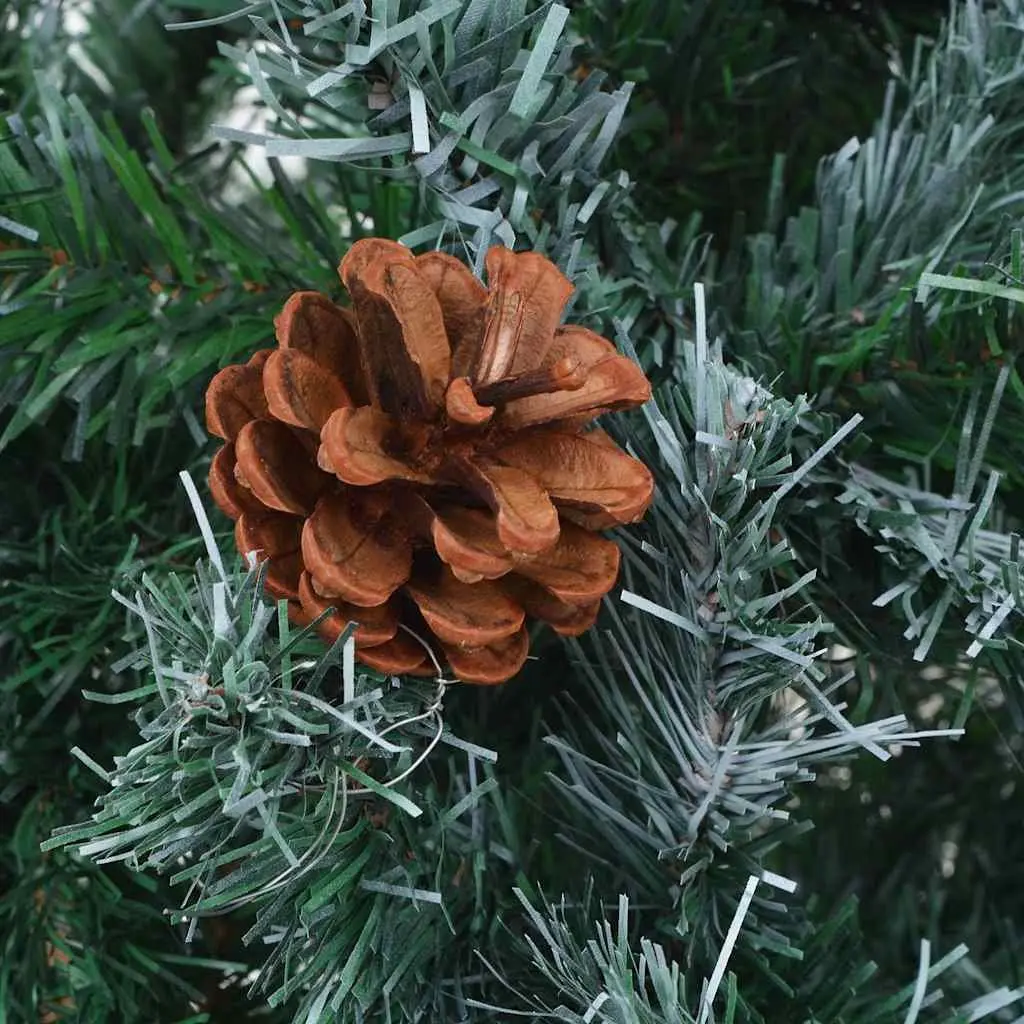 Artificial Christmas Tree Green 180cm Pre-lit with LED Lights White Branches and Pine Cones