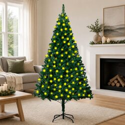 Artificial Pre-lit Christmas Tree Thick Branches Green 210cm Seasonal Holiday