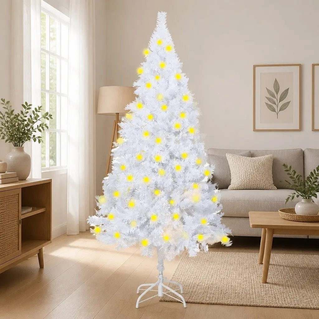 Artificial Christmas Tree White 180cm Pre-lit LED Lights Thick Branches