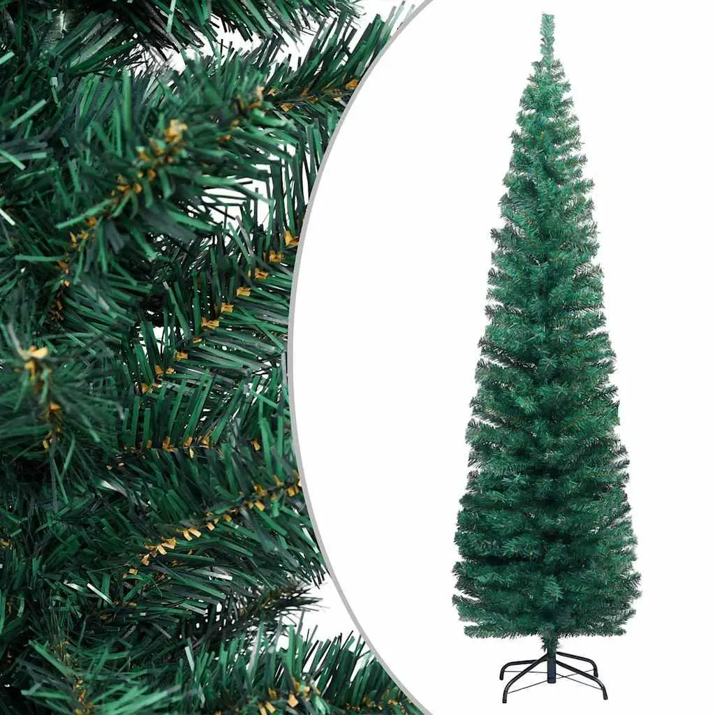Slim Artificial Christmas Tree Green 180cm Pre-lit with LED Lights