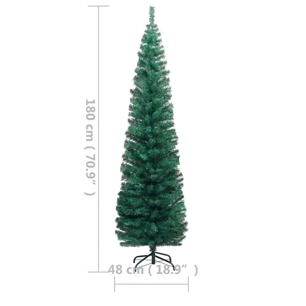 Slim Artificial Christmas Tree Green 180cm Pre-lit with LED Lights