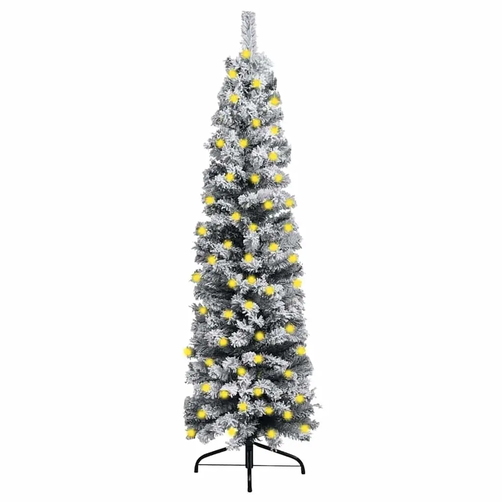 Slim Christmas Tree Green 210cm Pre-lit LED Flocked Snow Artificial PVC