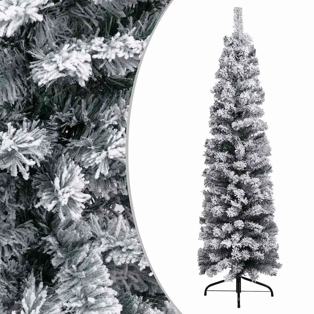 Slim Christmas Tree Green 210cm Pre-lit LED Flocked Snow Artificial PVC