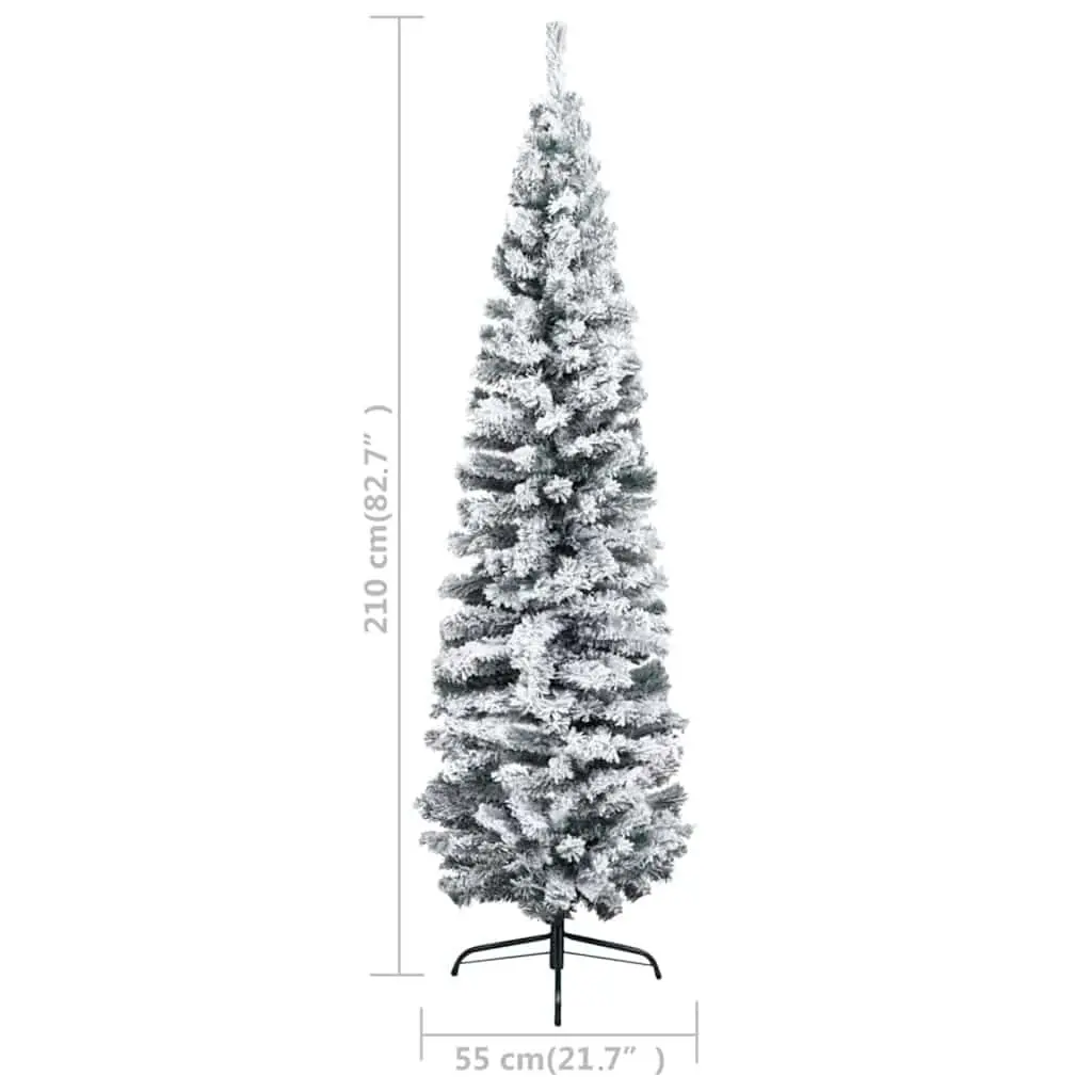 Slim Christmas Tree Green 210cm Pre-lit LED Flocked Snow Artificial PVC