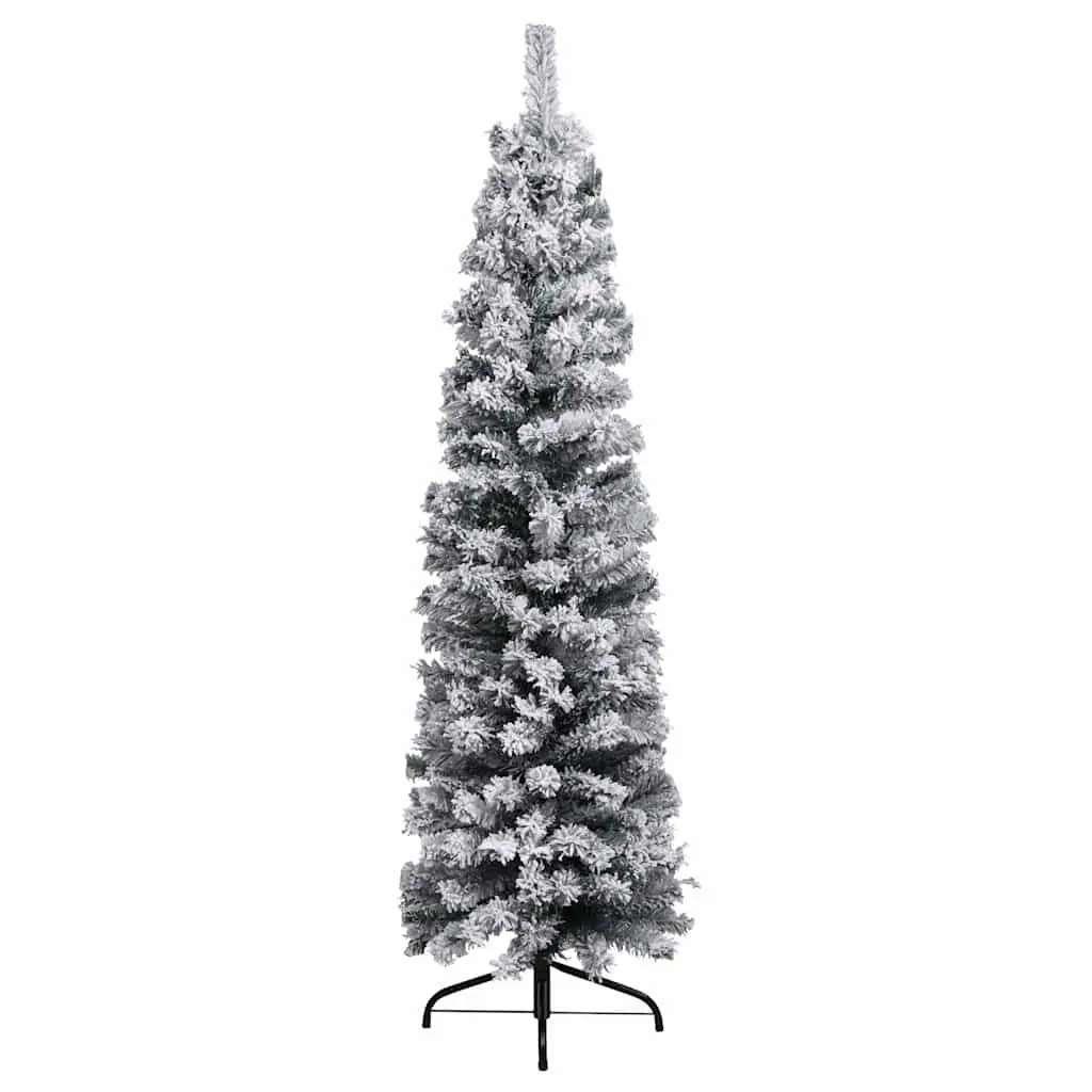 Slim Artificial Christmas Tree Green 240cm Pre-lit LED Snow Flocked