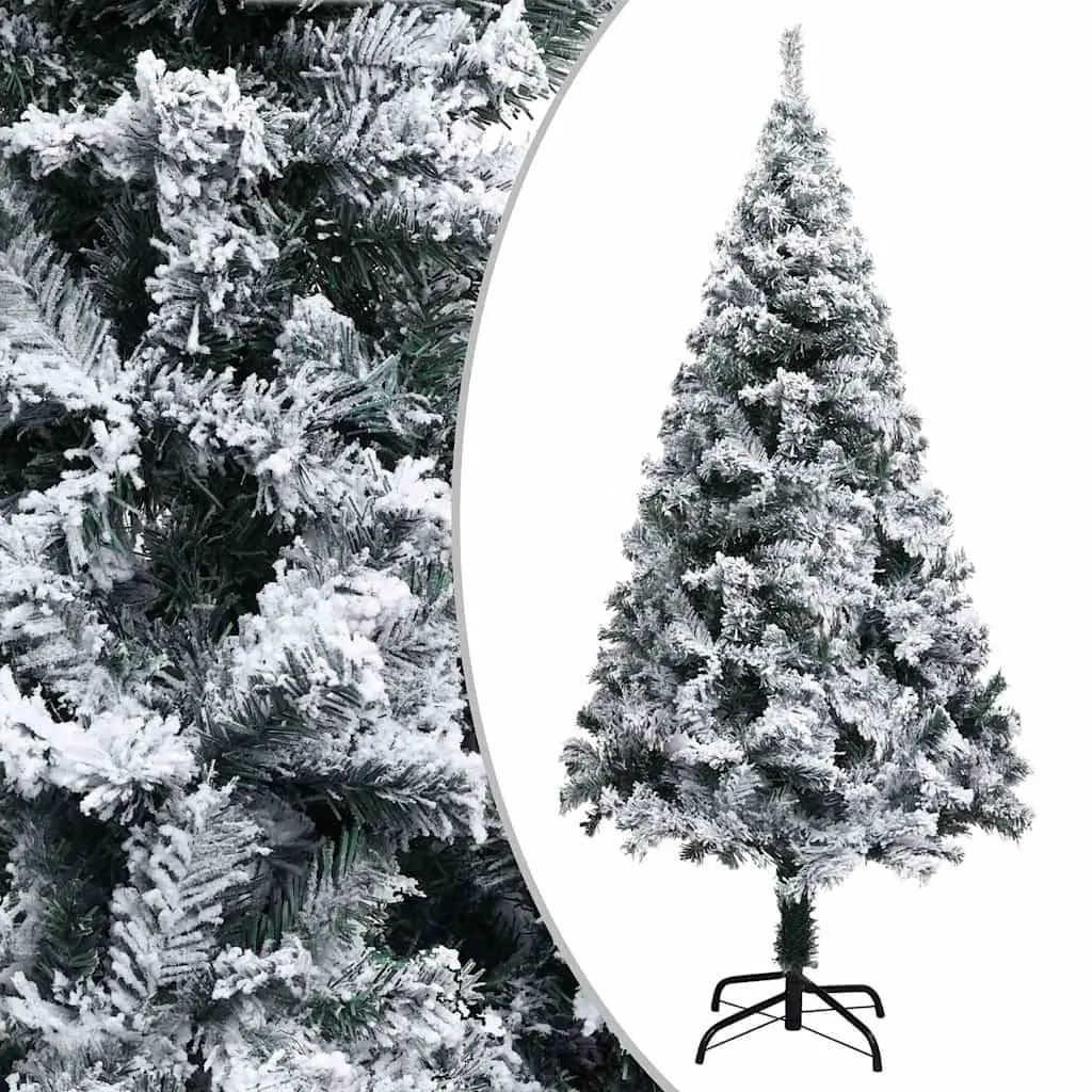 Artificial Pre-lit Christmas Tree Flocked Snow Green 180cm Holiday Decoration