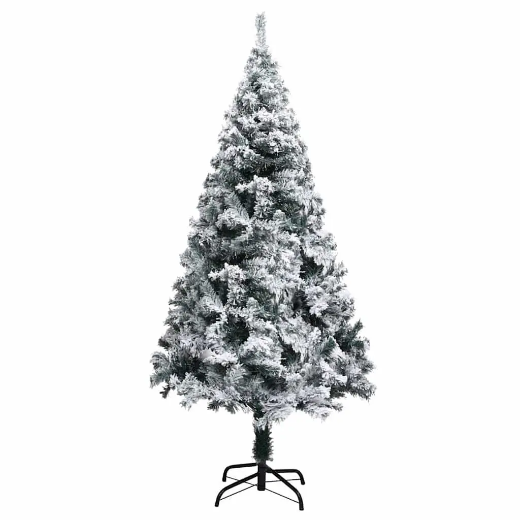 Artificial Pre-lit Christmas Tree Flocked Snow Green 180cm Holiday Decoration