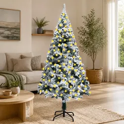 210cm Flocked Snow Christmas Tree with LED Lights