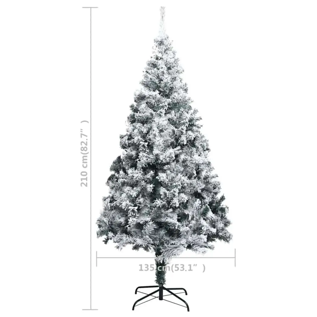 Artificial Christmas Tree Green 210cm Pre-lit LED Flocked Snow Holiday Decoration
