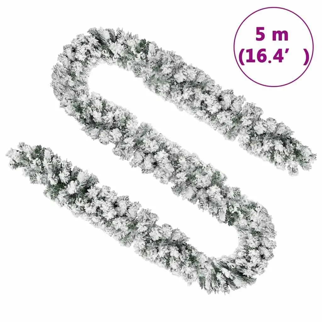 Christmas Garland Green 5m Flocked Snow with LED Lights