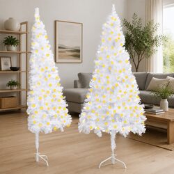 Effortless 240cm Corner Christmas Tree with Pre-lit LED Lights