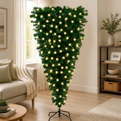 Compact Upside-Down Pre-Lit Christmas Tree Green 180cm