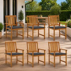 Outdoor Garden Chairs Set 6 pcs with Cushions Solid Wood Acacia Anthracite