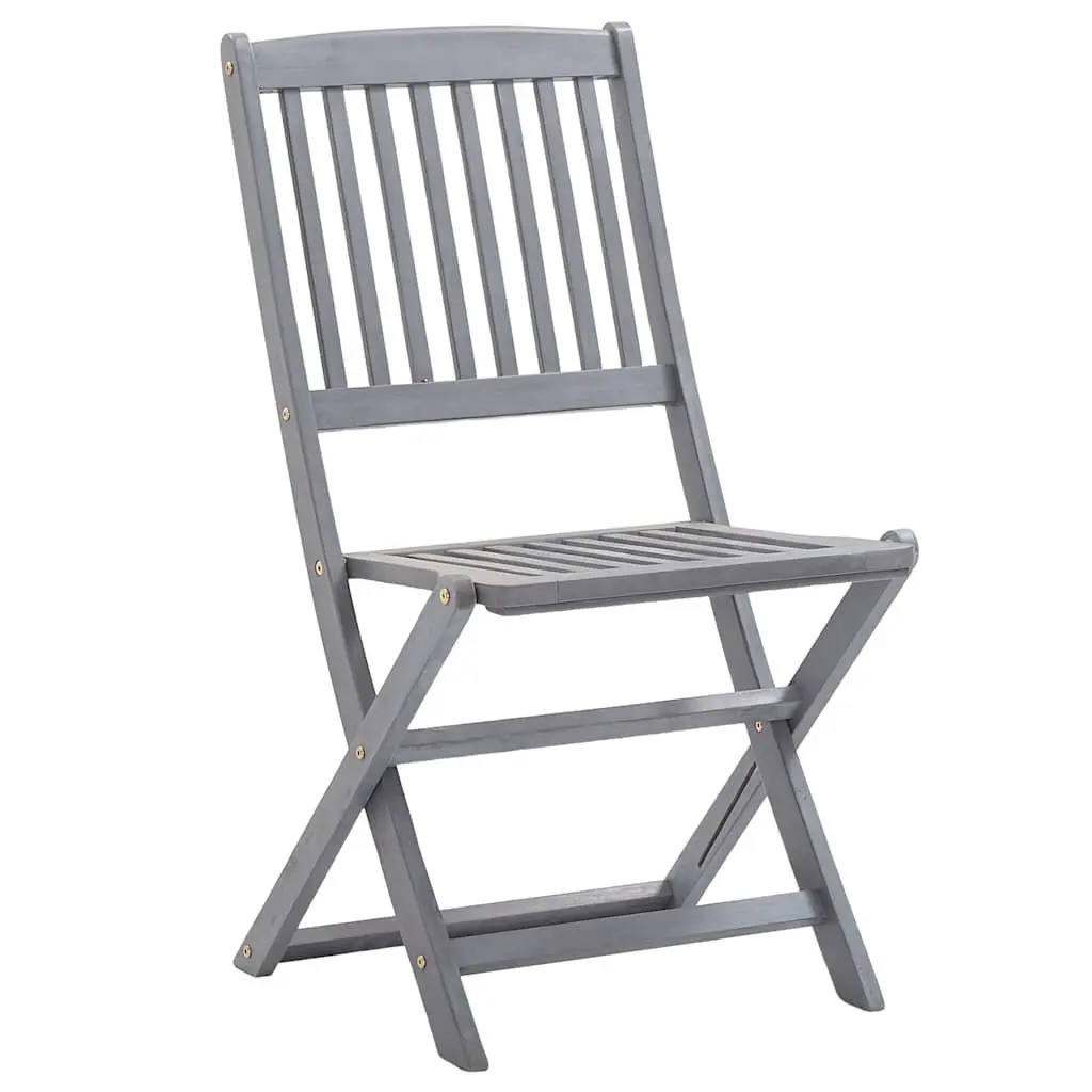 Folding Outdoor Dining Chairs Set Grey 8 Piece Solid Wood with Cushions