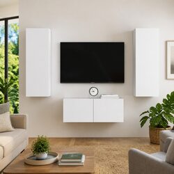Compact and Stylish White 3-Piece TV Cabinet Set