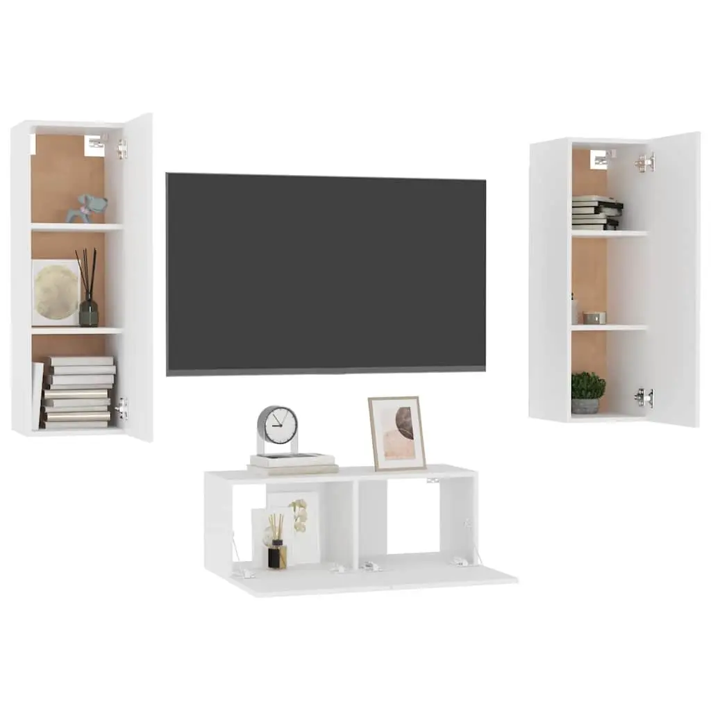 TV Cabinet Set White 3 Piece Wall Mount Storage Unit