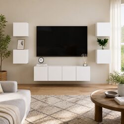 Compact 6-Piece Wall-Mounted TV Cabinet Set in White
