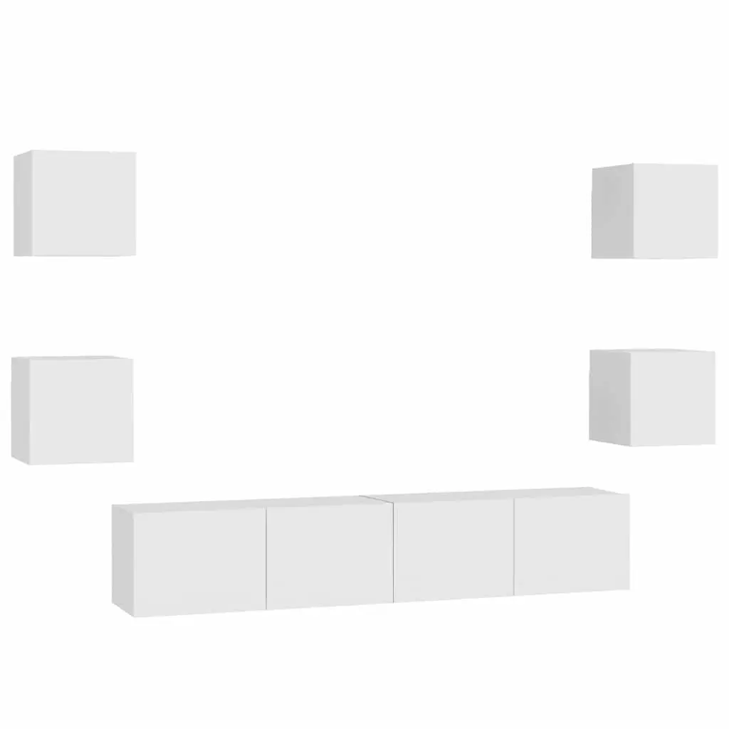 White TV Cabinet Set 6 Piece Wall Mounted Storage Unit Living Room Furniture