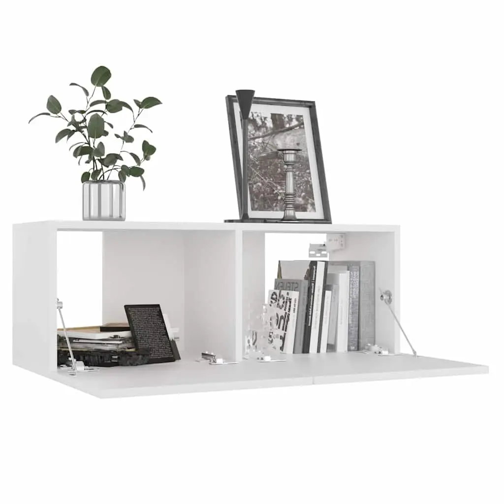 White TV Cabinet Set 6 Piece Wall Mounted Storage Unit Living Room Furniture