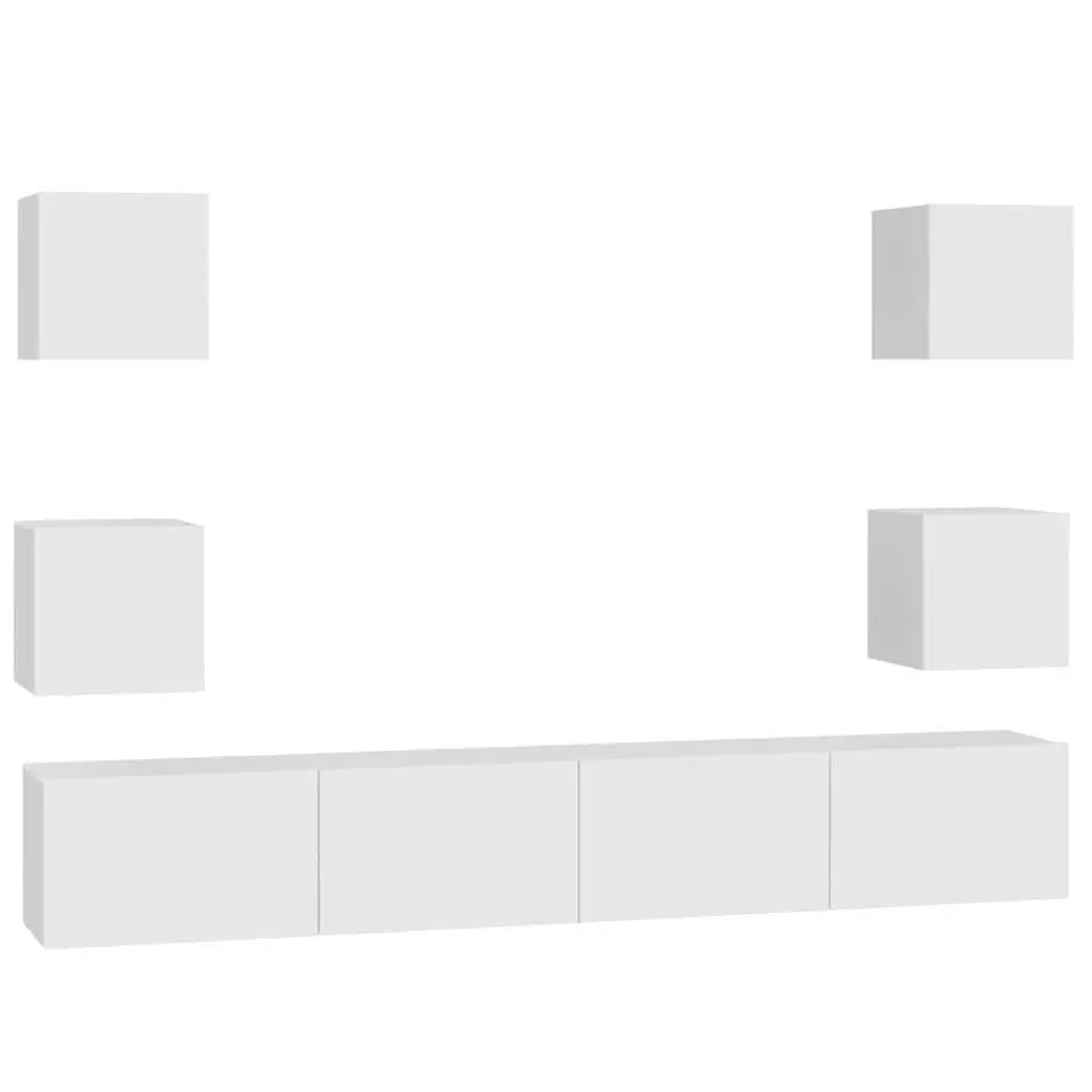 White Wall-Mounted TV Cabinet Set for Storage