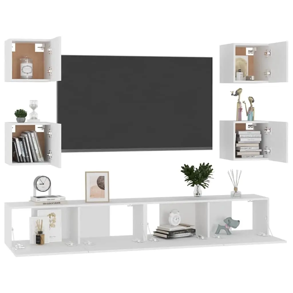White Wall-Mounted TV Cabinet Set for Storage