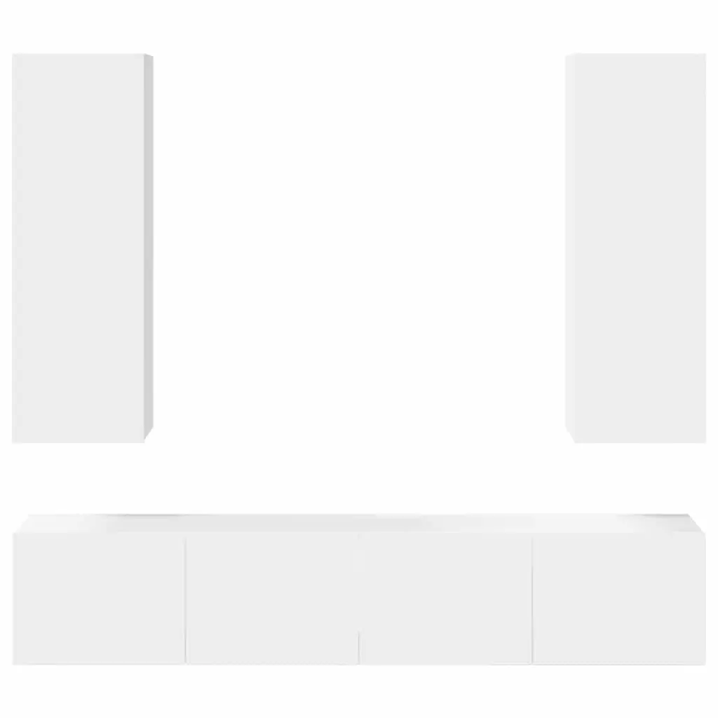 4 Piece TV Cabinet Set White Wall Mounted Storage Unit Living Room Furniture