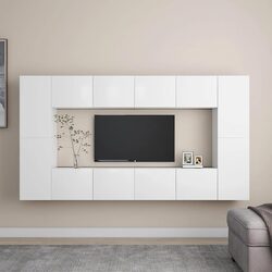 Compact and Stylish White Wall-Mounted TV Cabinet Set