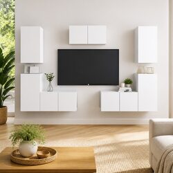 Confidently Organized with a 7-Piece White TV Cabinet Set