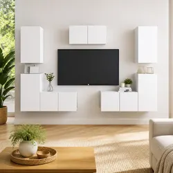 Confidently Organized with a 7-Piece White TV Cabinet Set