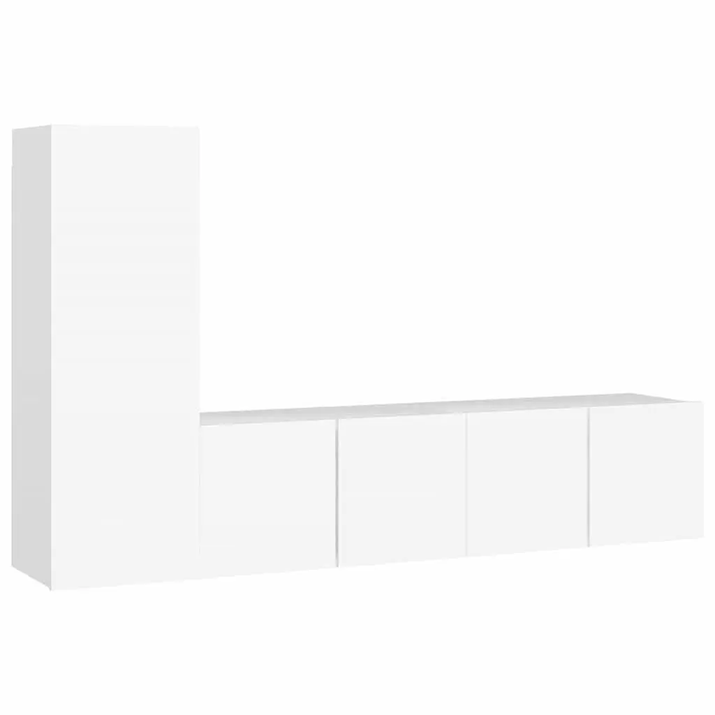 3 Piece White Engineered Wood Wall Mounted TV Cabinet Set with Storage Shelves