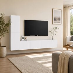4 Piece Wall Mounted TV Cabinet Set in White