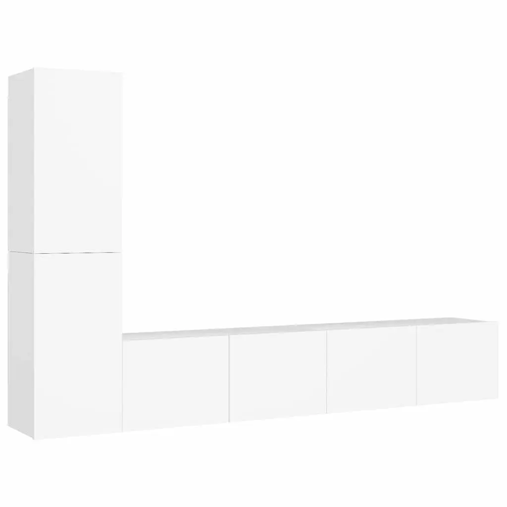 Wall Mounted TV Cabinet Set White 4 Piece Storage Unit Display Organiser