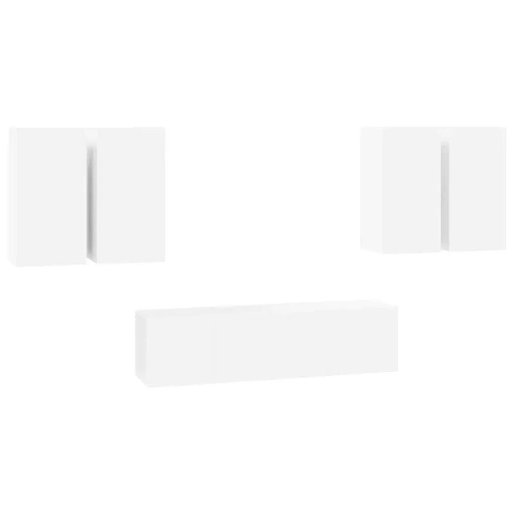 Wall Mounted TV Cabinet Set White 6 Piece Storage Unit Organiser Display Shelf
