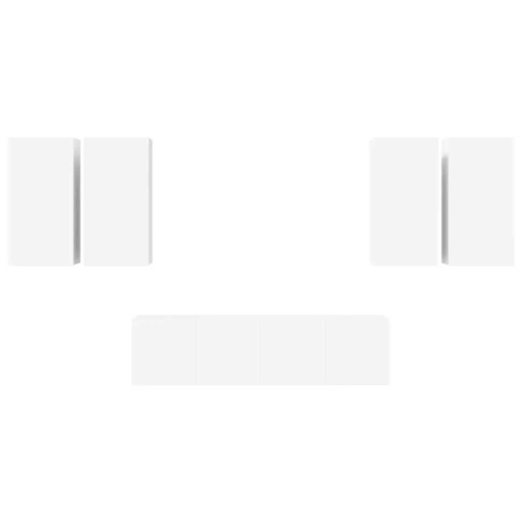 Wall Mounted TV Cabinet Set White 6 Piece Storage Unit Organiser Display Shelf
