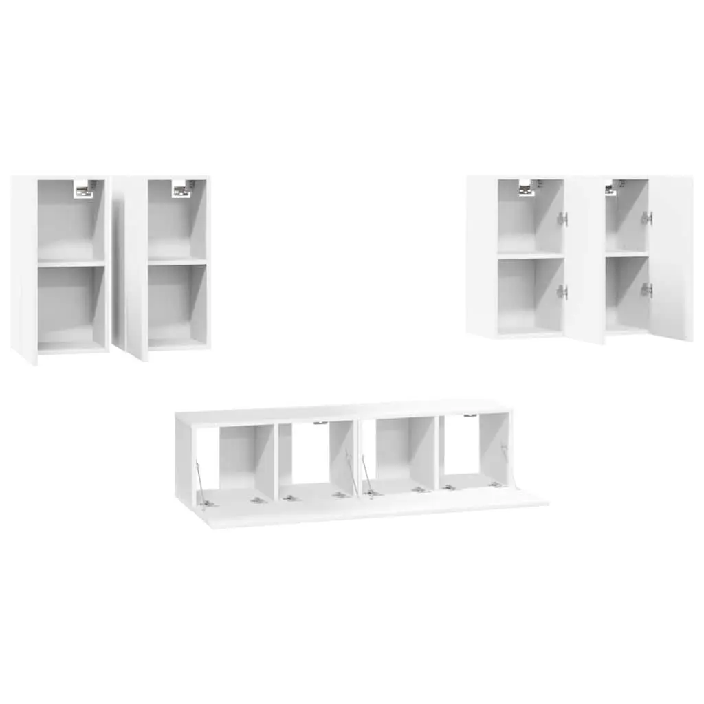 Wall Mounted TV Cabinet Set White 6 Piece Storage Unit Organiser Display Shelf