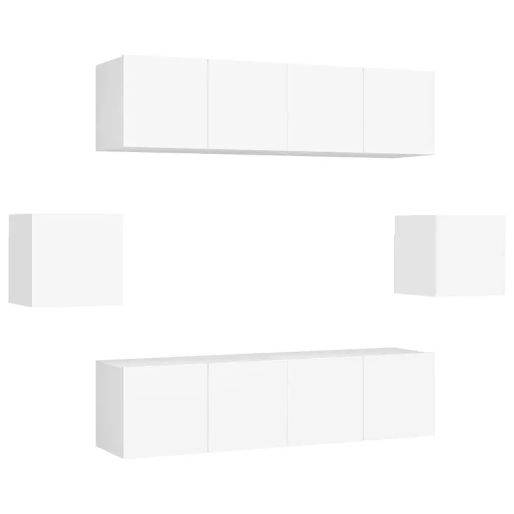 Wall Mounted TV Cabinet Set 6 Piece Storage Unit White Engineered Wood Organiser