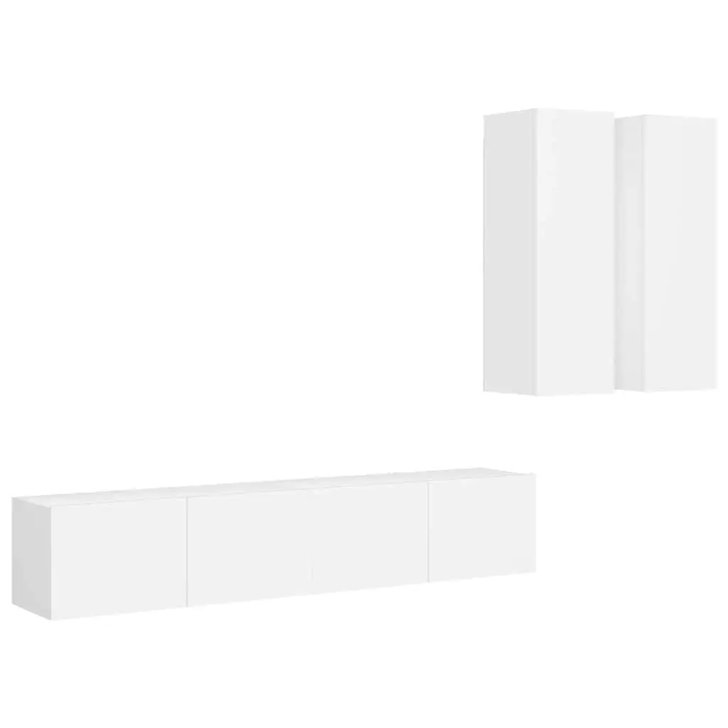 TV Cabinet Set 4 Piece Wall Mounted Storage Unit White Living Room Furniture